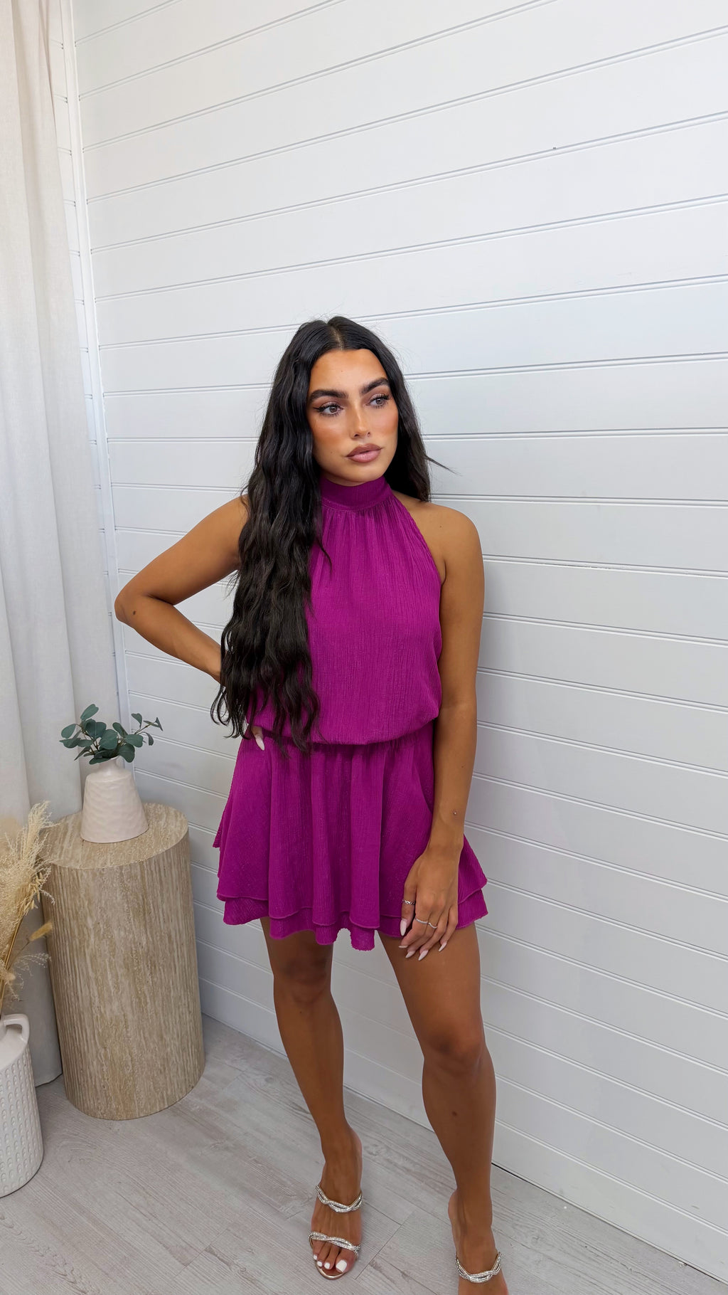 Halter Neck Frill Dress - PURPLE
