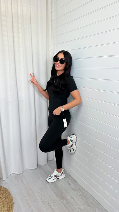 Butter Soft Gym Top and Leggings Co-Ord - BLACK