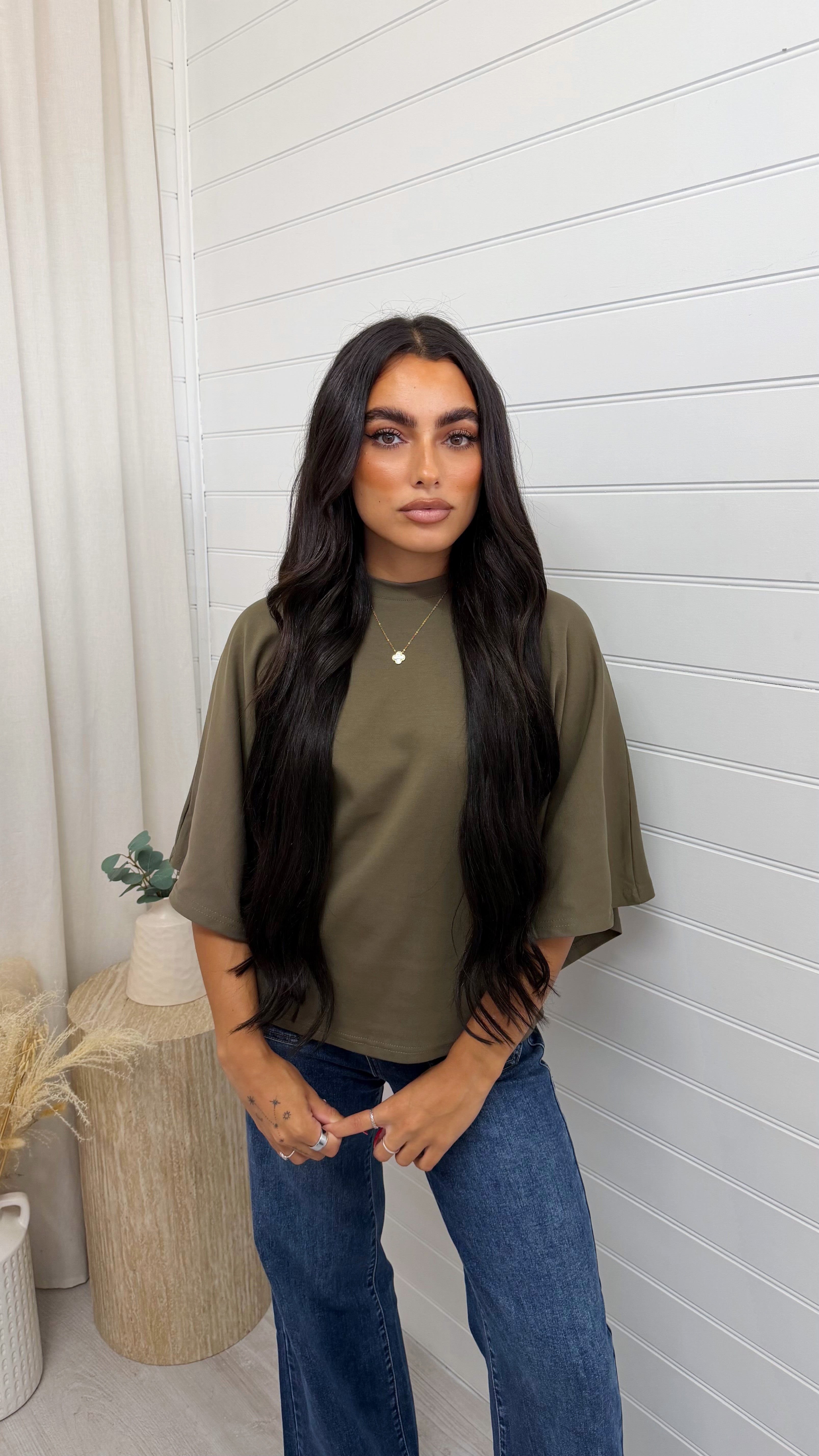 Box Sleeve Soft Cotton T-Shirt - KHAKI