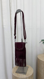 Suede Fringe Mini Cross Body Bag - BERRY