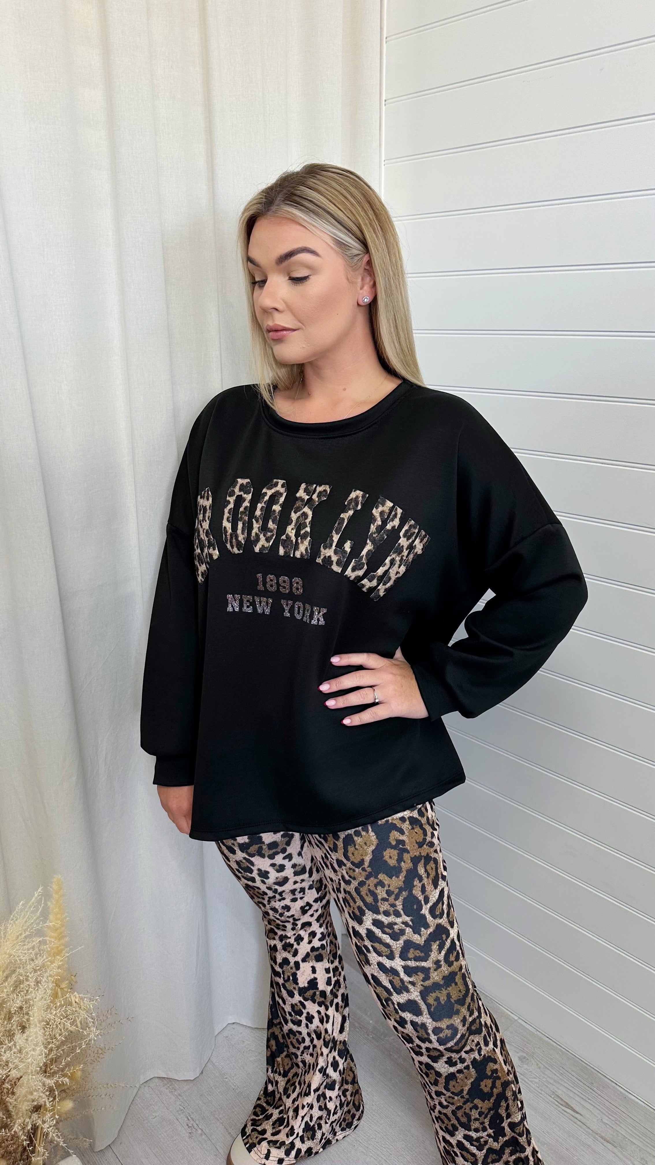 Brooklyn Leopard Print Sweatshirt - BLACK