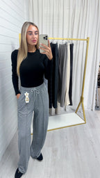 Textured Wide Leg Trousers - GREY
