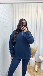 Plain Fleece Lined Half Zip Sweatshirt - NAVY