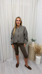 Checked Bomber Jacket - BROWN/BEIGE