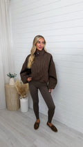 High Neck Check Bomber Jacket - BROWN