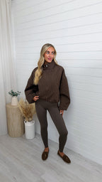 High Neck Check Bomber Jacket - BROWN