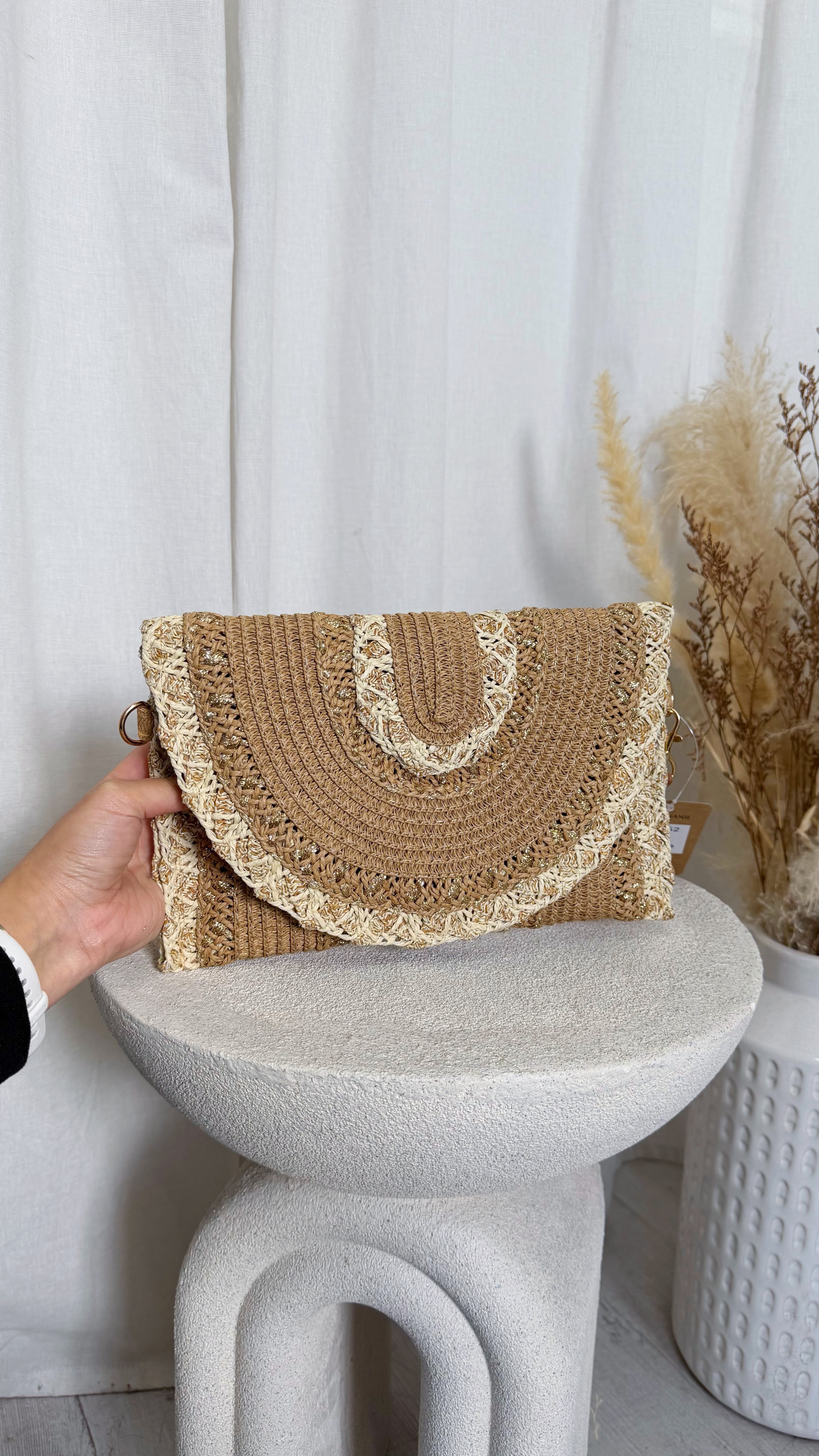 Crochet Arch Pattern Boho Clutch Bag - BEIGE