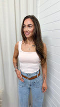 Basic Square Neck Vest Top - BABY PINK