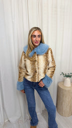 Fluffy Cuffed Faux Fur Deer Jacket - BABY BLUE