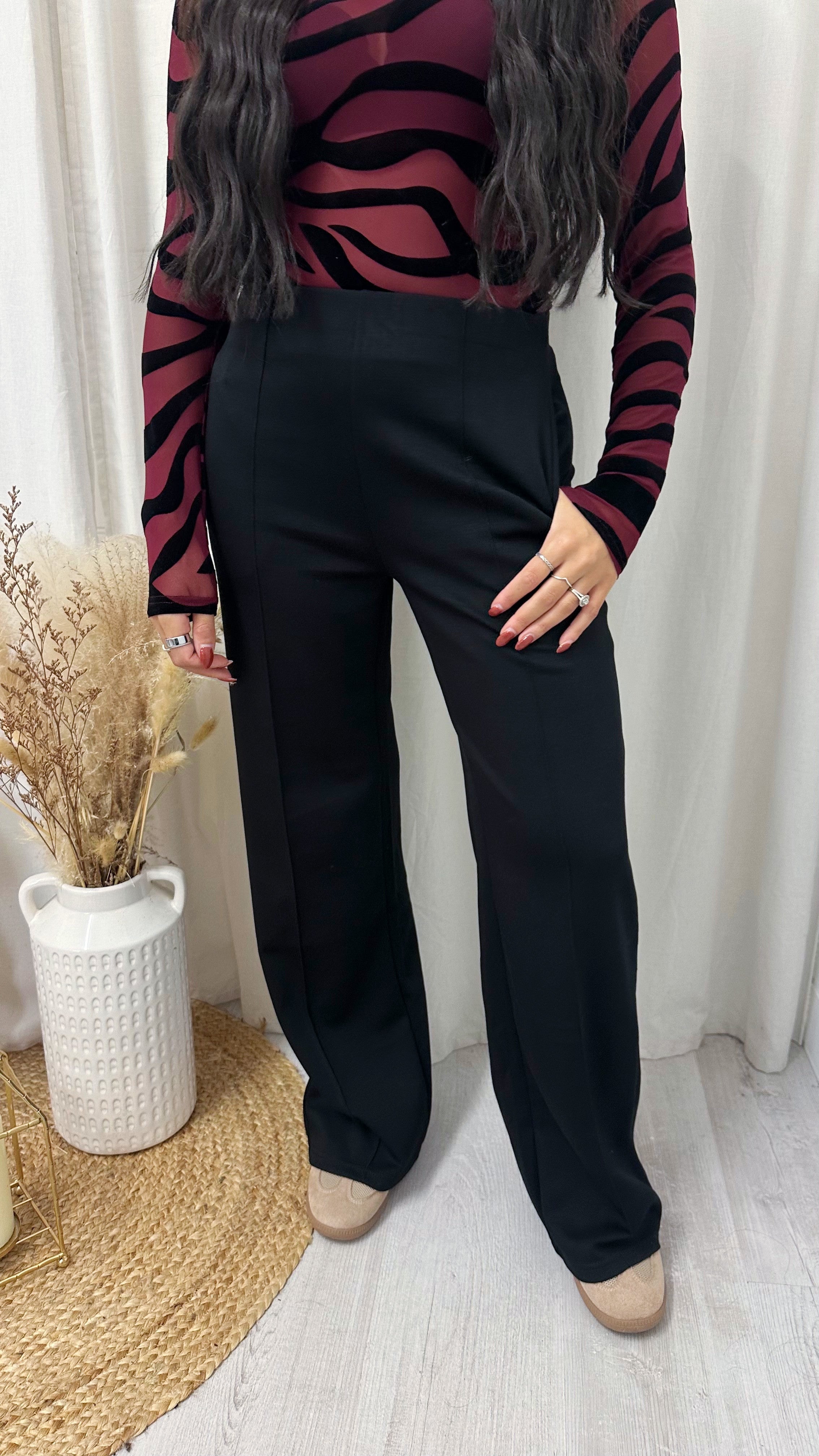 Seam Front Relaxed Trousers - BLACK