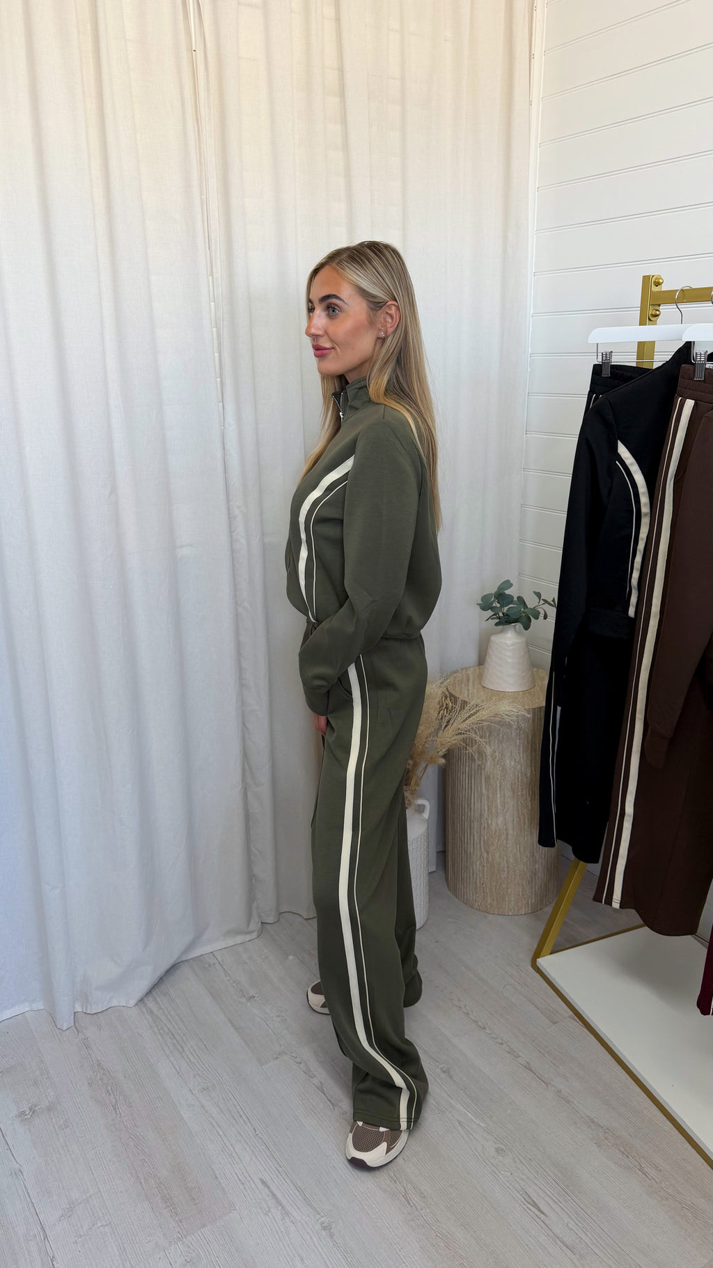 Contrast Stripe Jacket and Joggers Tracksuit - KHAKI