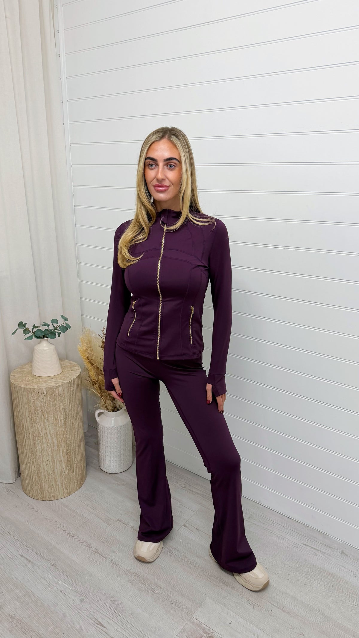 Gold Zip Jacket and Flares Gym Set - BERRY
