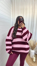 Chunky Knit Stripey Jumper - PINK/BURGUNDY
