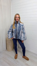 Deer Print Puffer Jacket - NAVY