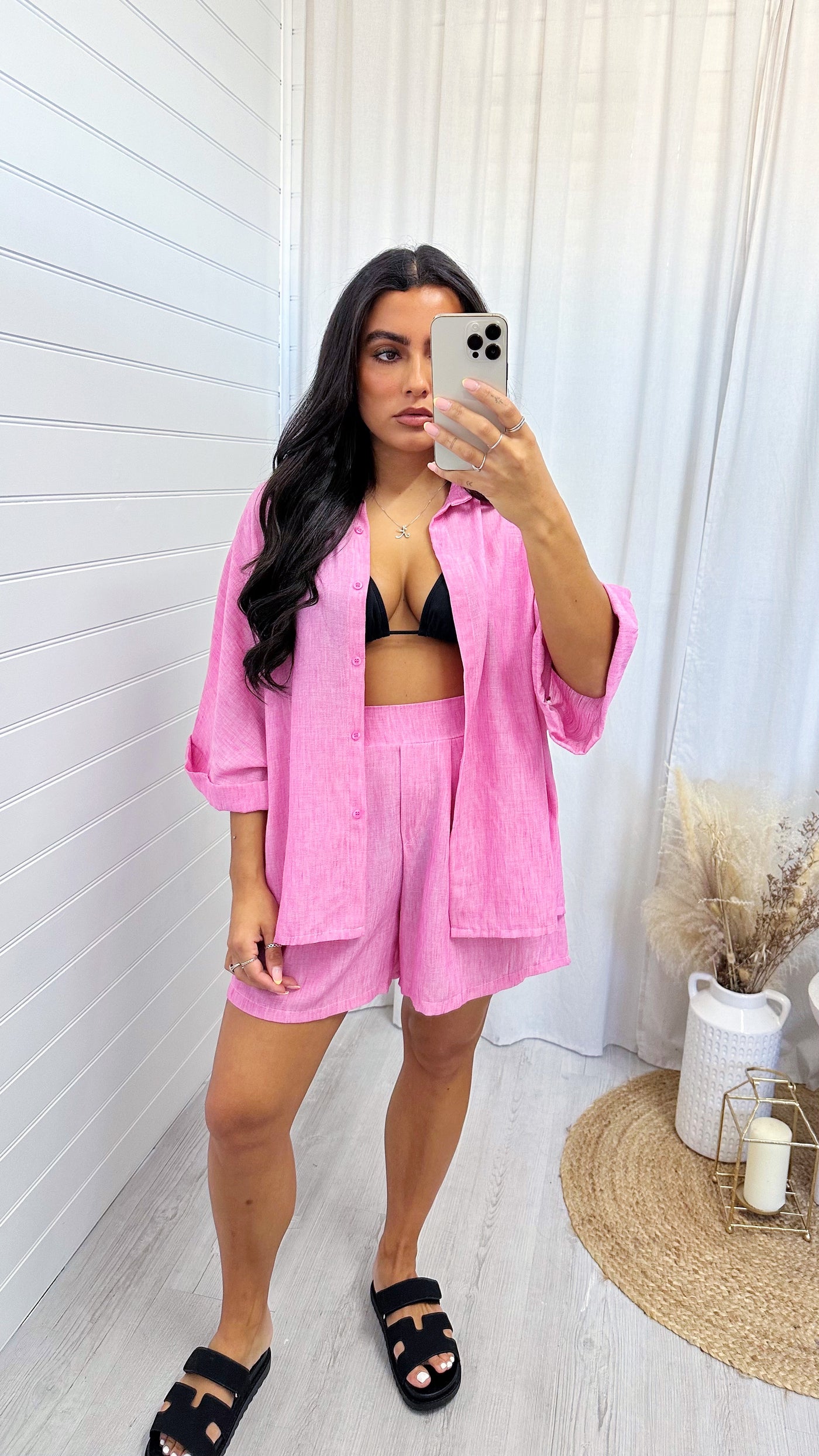 Textured Linen Shirt and Shorts Co-Ord - PINK