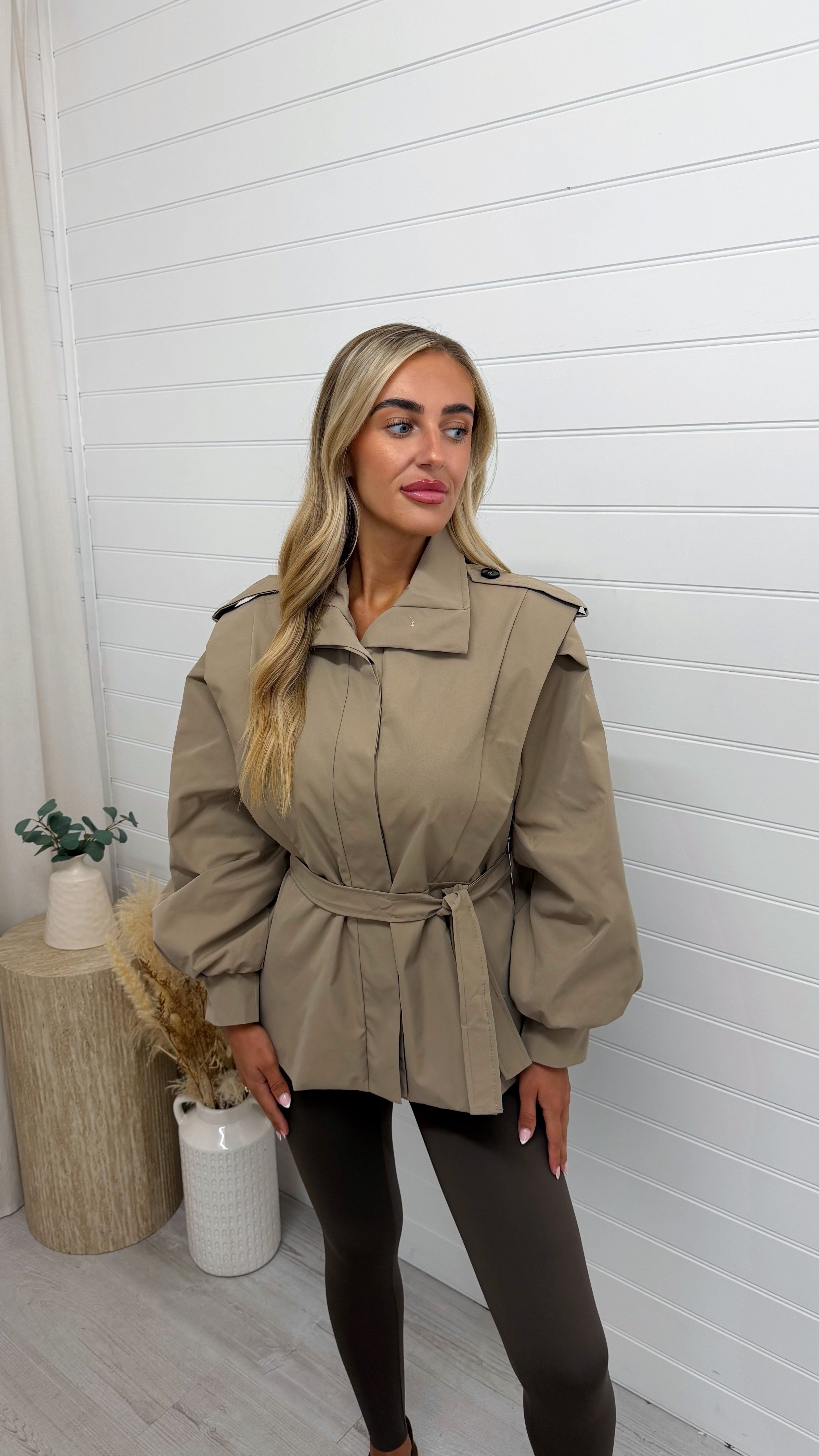 Cap Shoulder Belted Trench Jacket - MOCHA