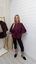 Balloon Sleeve Frill Shacket - WINE