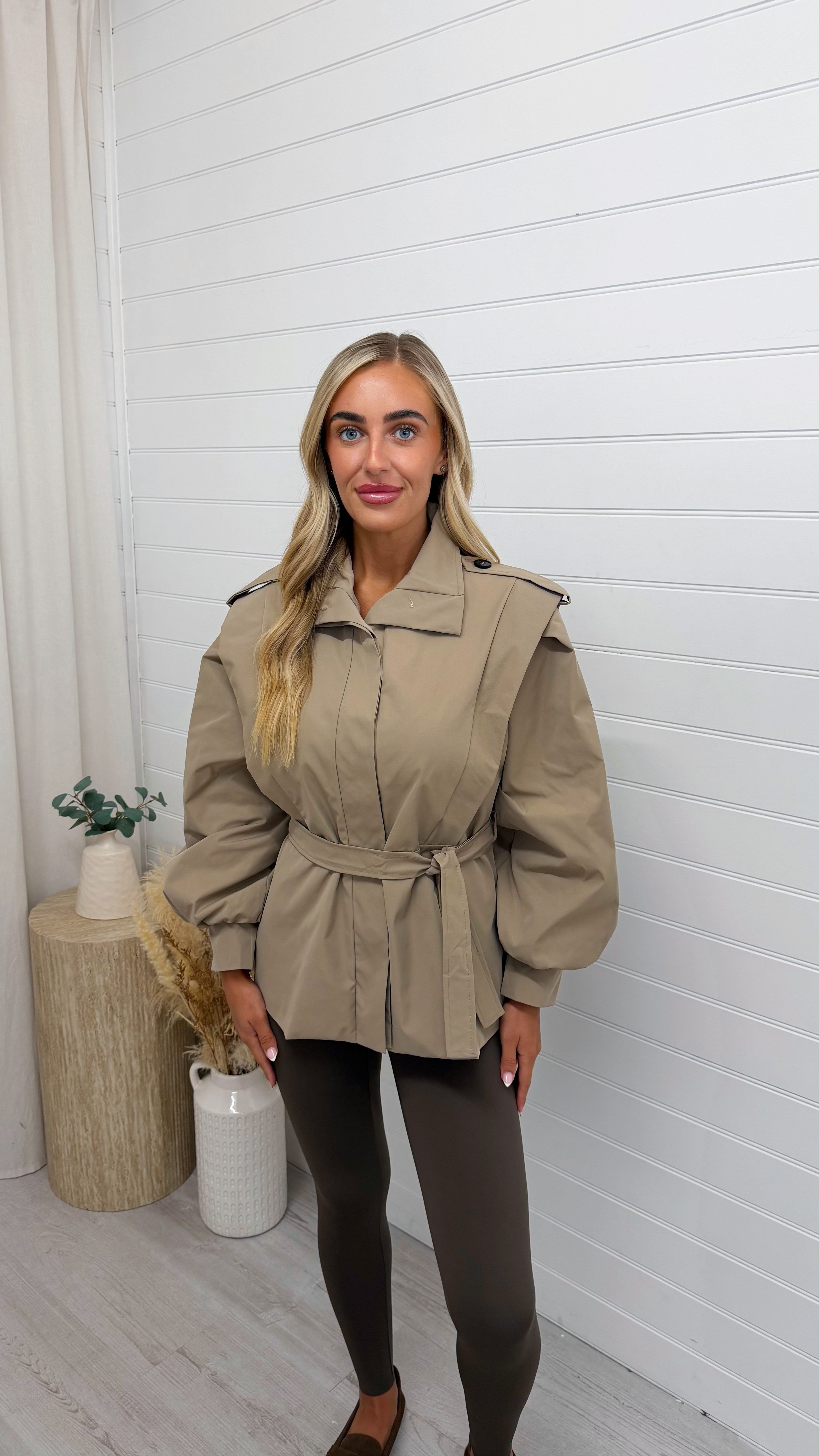 Cap Shoulder Belted Trench Jacket - MOCHA