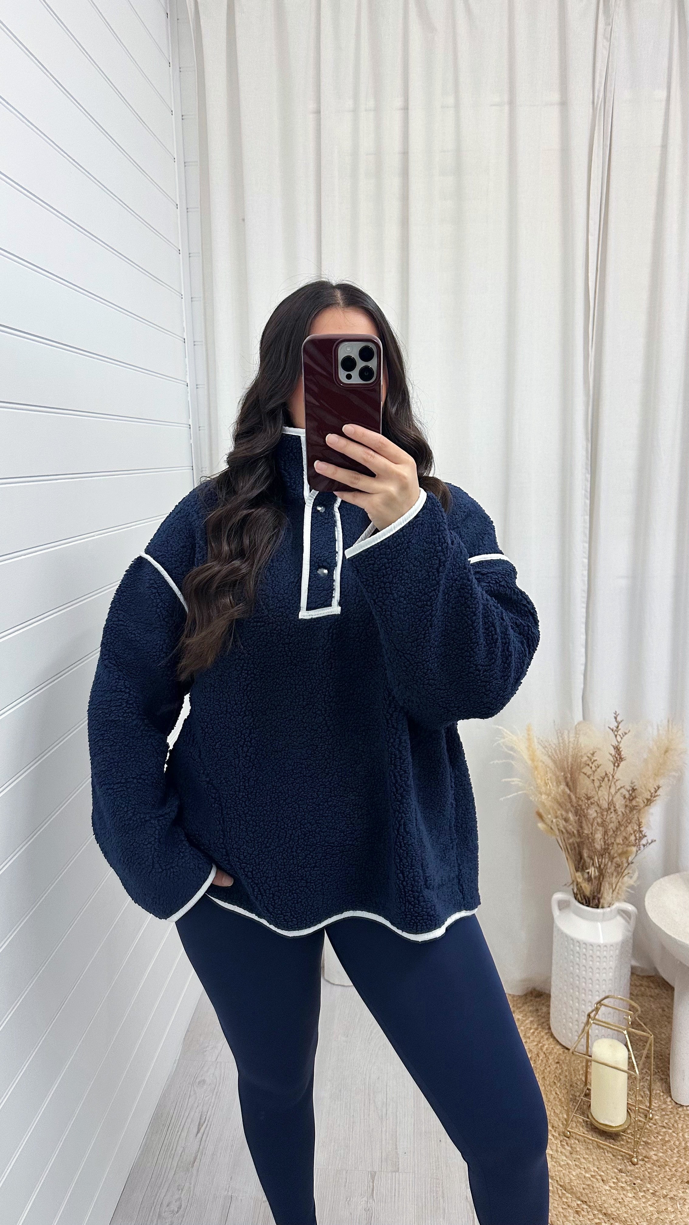 Borg Contrast Seam Sweatshirt - NAVY/WHITE