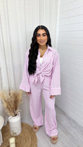 Striped Textured Shirt And Trouser Co-Ord - PINK