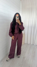 Check Wide Leg Co-ord - BURGUNDY