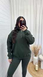 Plain Fleece Lined Half Zip Sweatshirt - KHAKI