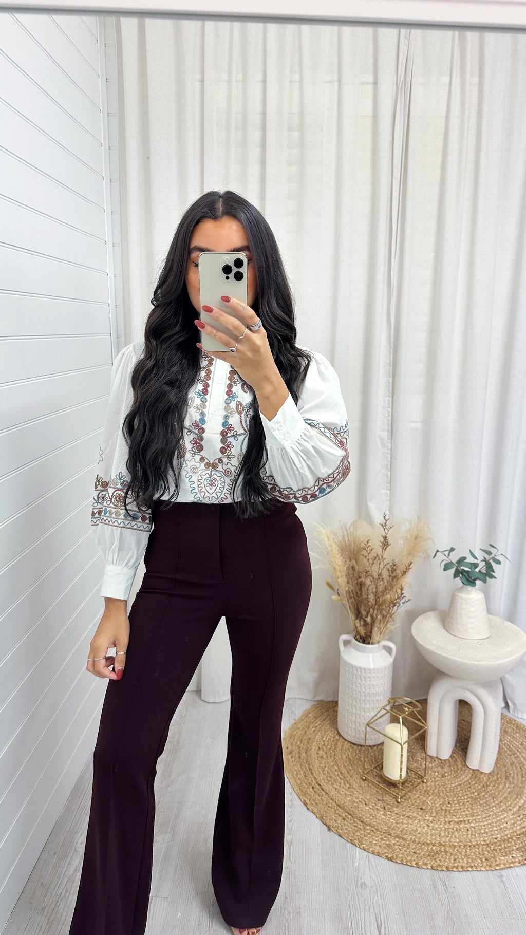 Seam Front Flared Slim Fit Trousers - PLUM