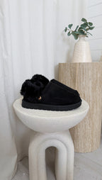 Faux Fur Strap Mule - BLACK