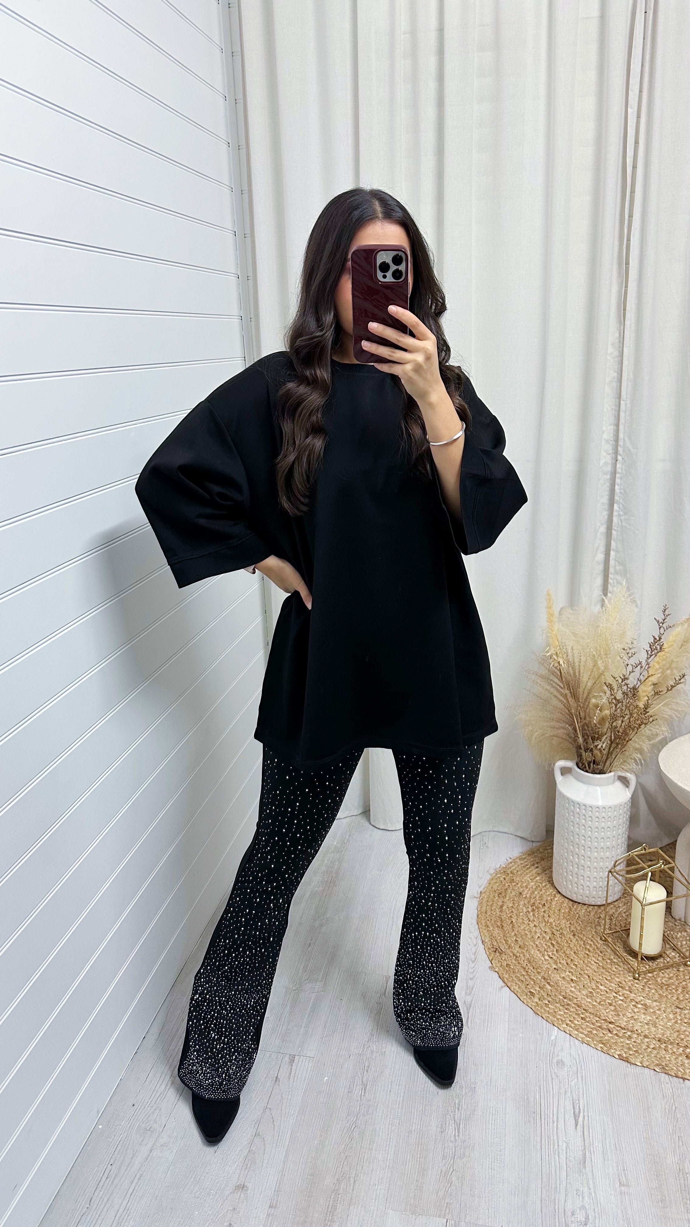 Stretchy Ombre Rhinestone Flares - BLACK