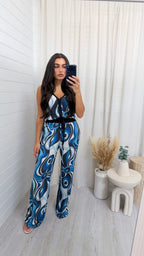 Shimmery Swirl Vest Top and Trousers Co-Ord - BLUE