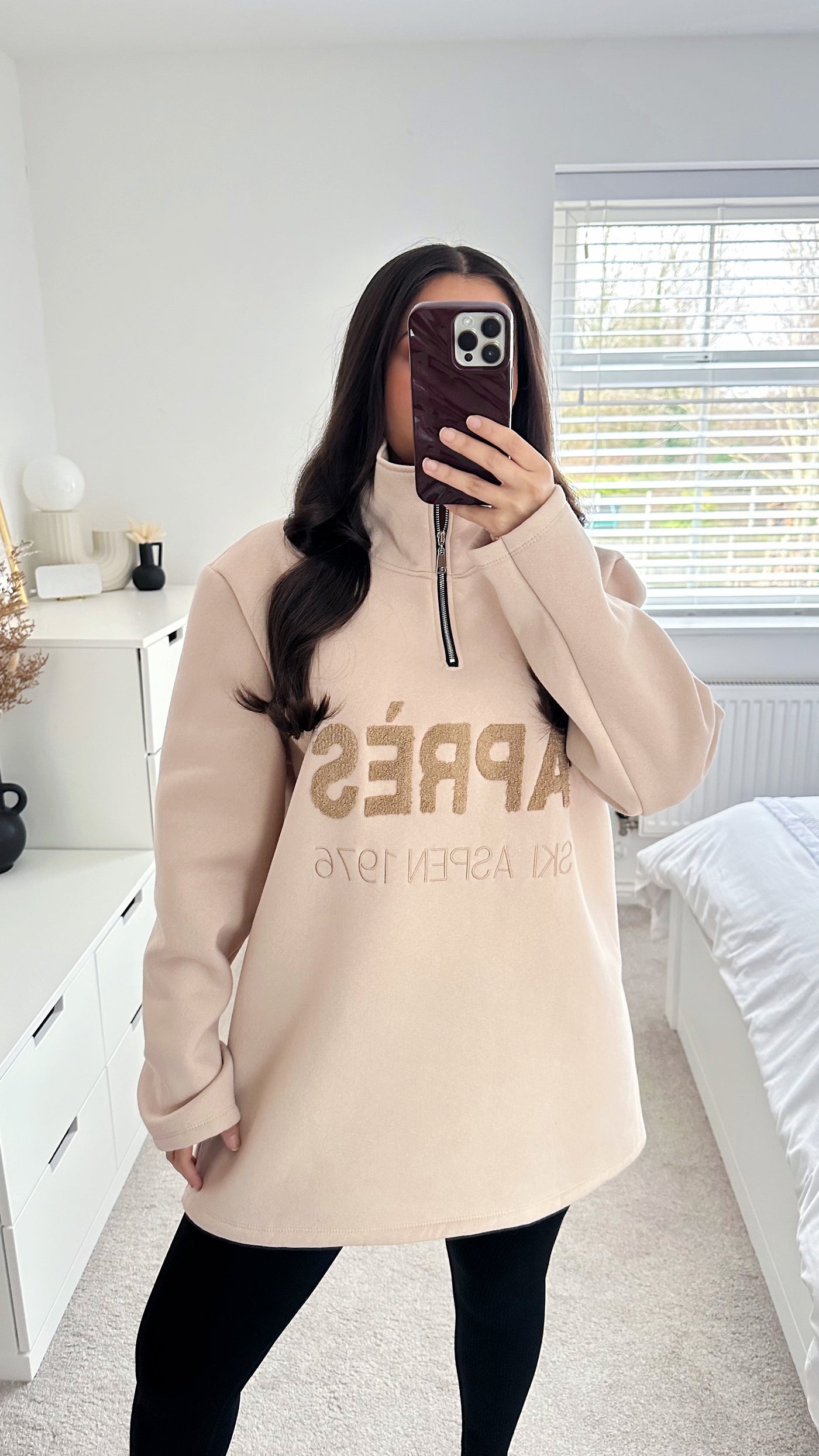 Apres Ski Resort Half Zip Sweatshirt - BEIGE