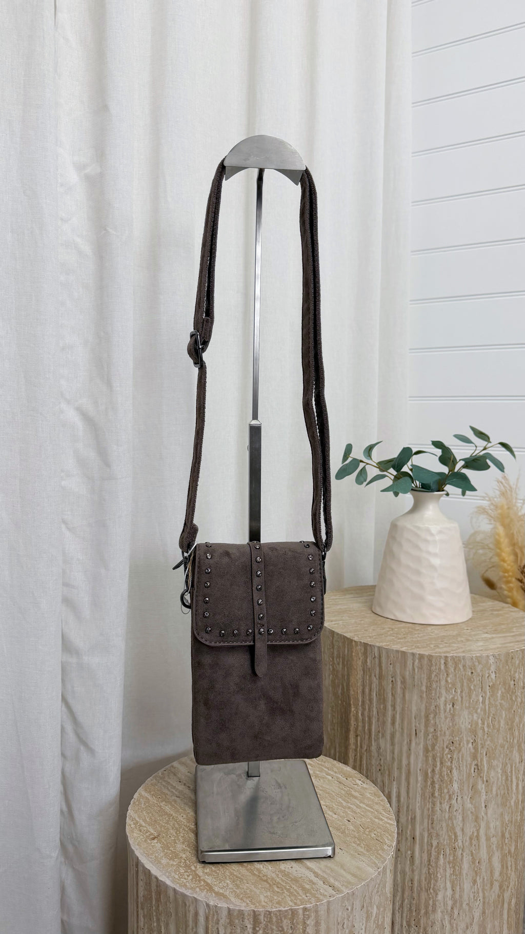 Suede Studded Mini Cross Body Bag - STONE