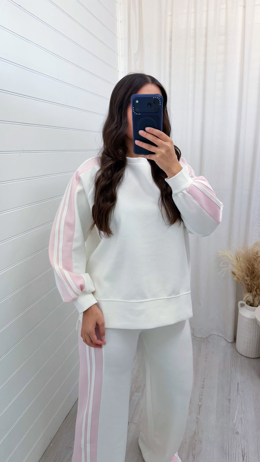Chunky Stripe Sweatshirt and Joggers Tracksuit - WHITE