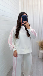 Chunky Stripe Sweatshirt and Joggers Tracksuit - WHITE