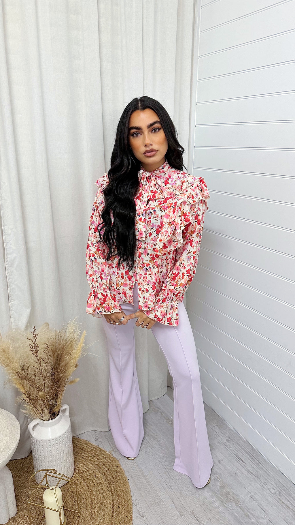 Seam Front Flared Slim Fit Trousers - LILAC