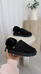 Faux Fur Strap Mule - BLACK