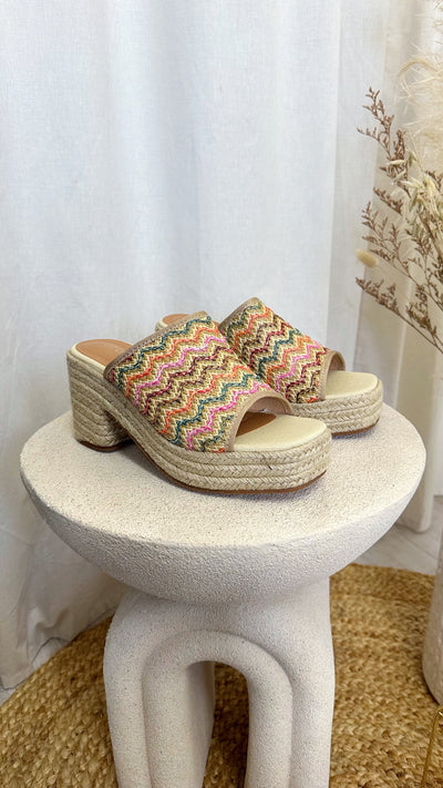 Chunky Woven Heeled Sandals - BEIGE