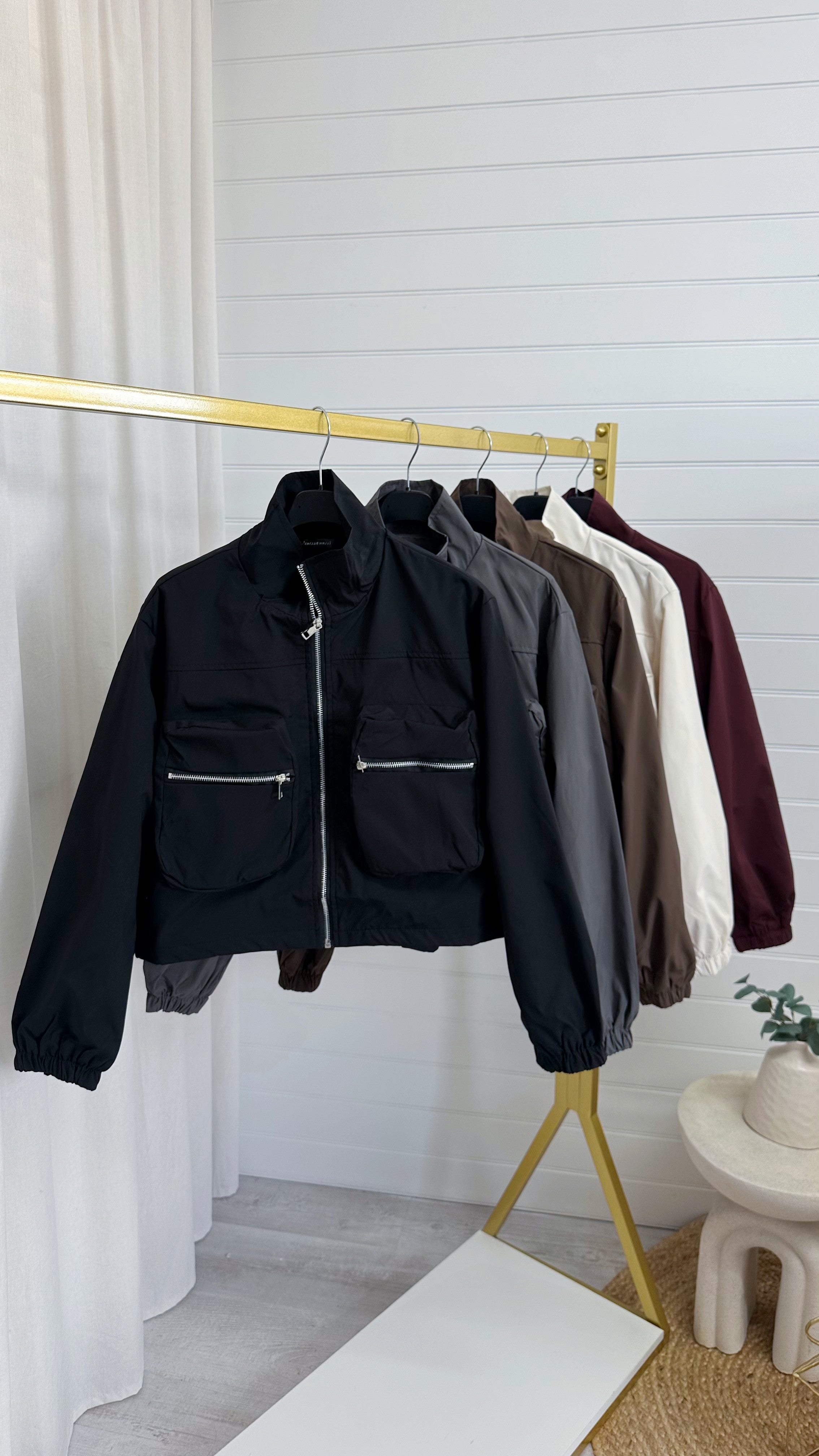 Cargo Zip Deatil Bomber Jacket - BLACK