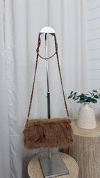 Fluffy Faux Fur Mini Cross Body Bag - CARAMEL