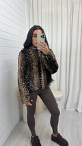 Deer Print Faux Fur Hooded Jacket