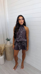Bandana Print Halter Neck Top and Skirt Co-Ord - BROWN