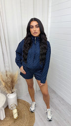 Polka Dot Bomber Jacket and Shorts Co-Ord - NAVY
