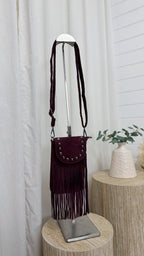 Suede Fringe Mini Cross Body Bag - BERRY