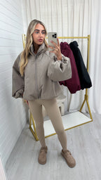Balloon Sleeve Puffer Jacket - TAUPE
