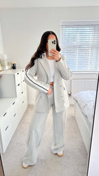 Side Stripe Tailored Tweed Blazer and Trousers Co-Ord - GREY