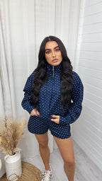 Polka Dot Bomber Jacket and Shorts Co-Ord - NAVY