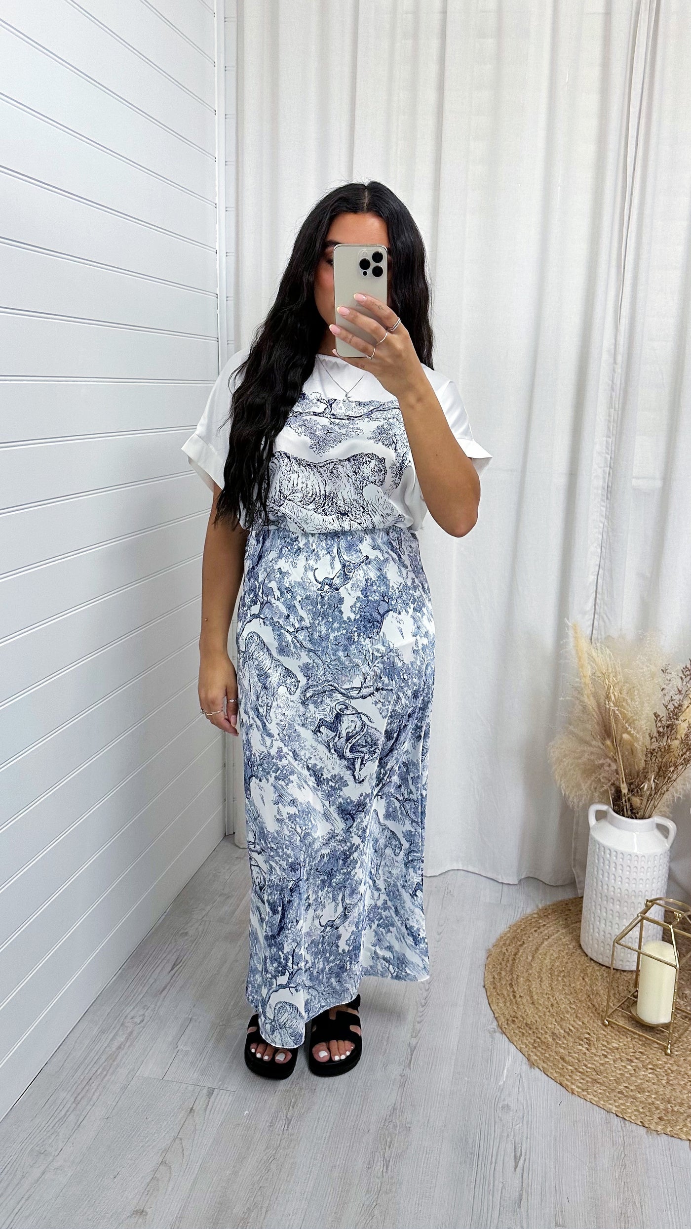 Vintage Print T-Shirt and Satin Midi Skirt Co-Ord