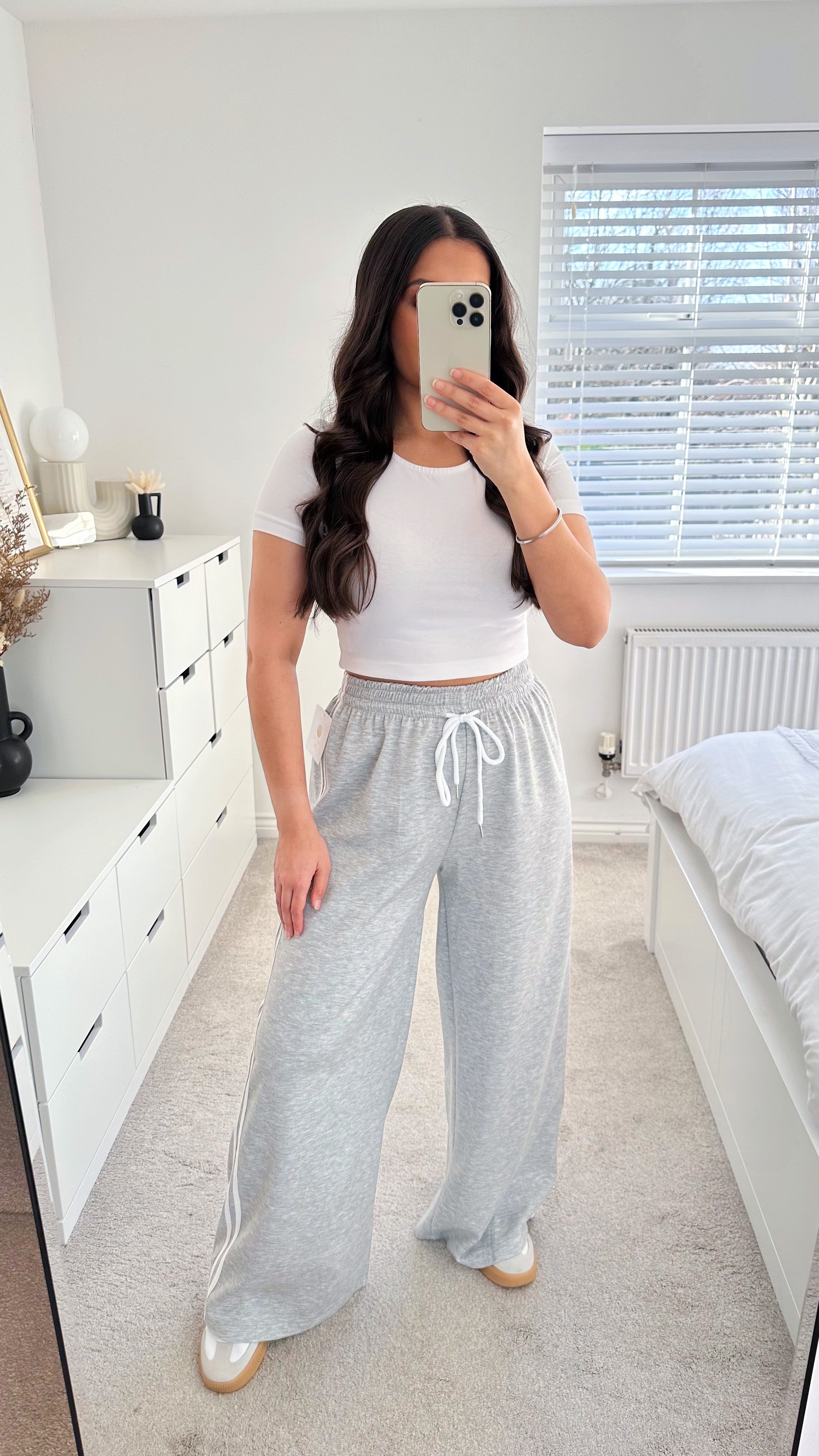 Side Stripe Wide Leg Joggers - GREY