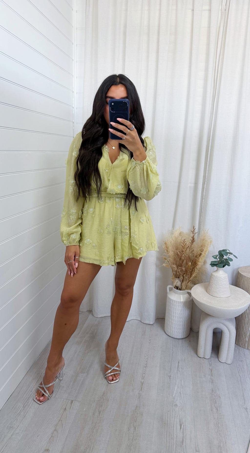 Sequin Flower Wrap Over Playsuit - SAGE
