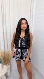 Swirly Shimmer Vest Top and Shorts Co-Ord - BLACK
